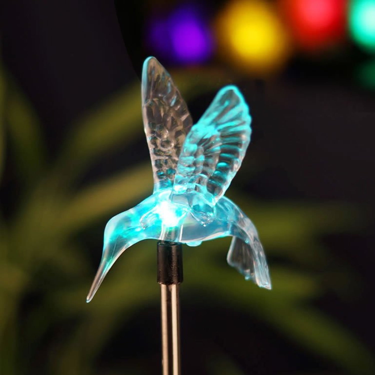 SOLAR LIGHT/POWERED HUMMINGBIRD ON STAKE LED GARDEN DECOR LIGHTS PATIO PATHS NEW 
