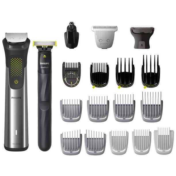 Philips Multigroom Series 9000, Recortadora todo en uno, Kit 20 en 1 Para Cara, Pelo, Orejas, Nariz y Cuerpo,120min de uso, En Seco y Húmedo, Recargable, incluye Philips OneBlade, MG9555/15