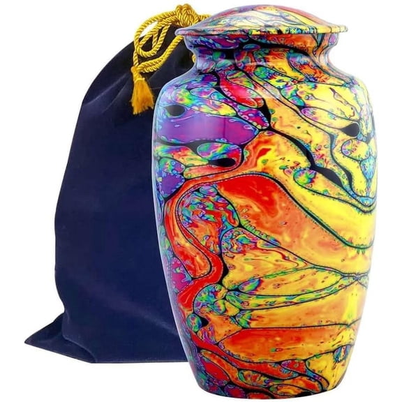 Modern Print Urn - Colorful Cremation Urn for Ashes - Handcrafted Tie Dye Urn - Funeral and Memorial Cremation Urn for Human Ashes with Velvet Bag (Large)
