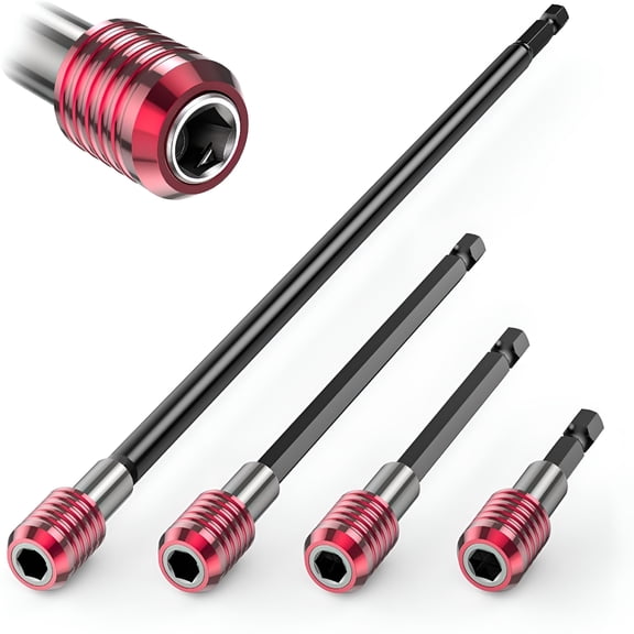 CURYMAY 4PCS Drill Bit Extension Set, 1/4" Hex Shank Magnetic Bit Holder in 2", 4", 6", 12" Lengths, Cr-V Steel for Impact Driver, Screwdriver Bits, Nuts & Sockets