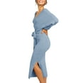 thumbnail image 2 of Women Long Maxi Sweater Dresses Sexy Wrap Batwing V Neck Slit Open Back Holiday Bodycon Dress, 2 of 4