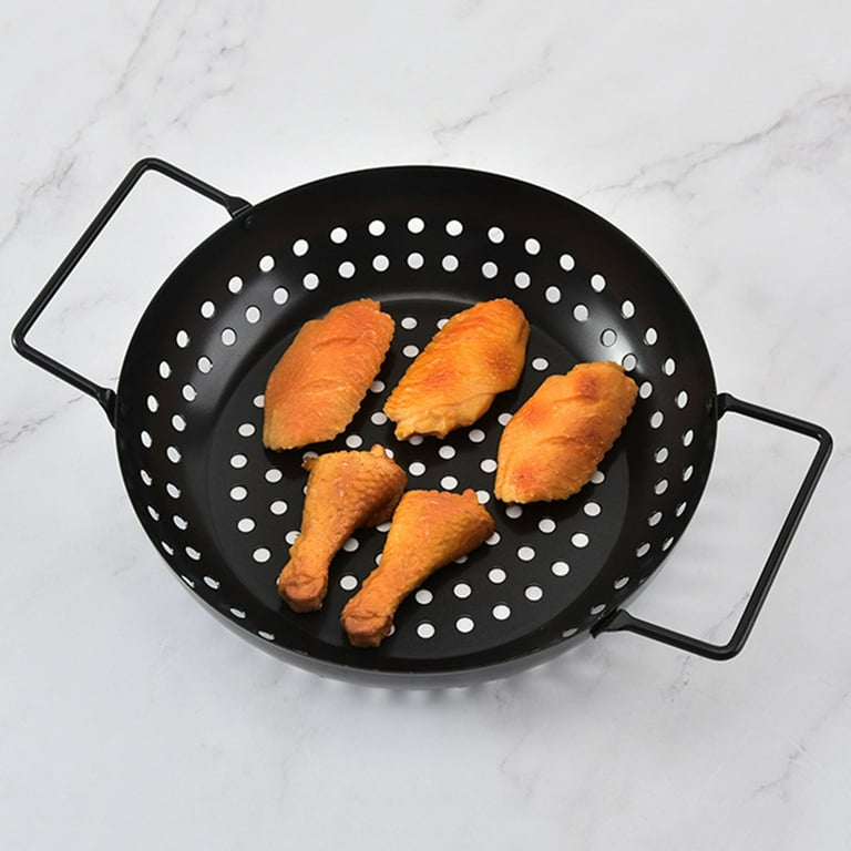 MOASKER 12 Cast Iron Round Grill Basket for Veggie Meat Fish