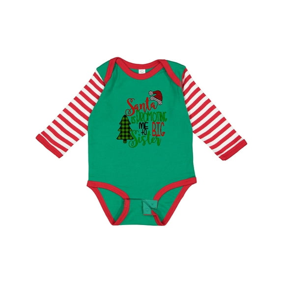 Inktastic Santa is Promoting Me to Big Sister Green Plaid Tree Girls Long Sleeve Baby Bodysuit