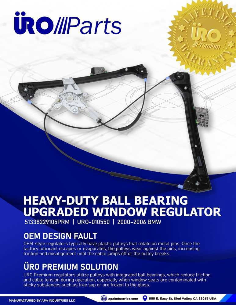 URO Parts 51338229105PRM Heavy Duty Design, Ball Bearing Pivot, Improved Pulley