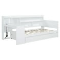 thumbnail image 6 of Harper & Bright Designs Twin Size Wood Daybed with Storage Drawers, Built-in Desk with USB Ports and Shelves, Space Saving Platform Bed Frame with Charging Station, White, 6 of 18
