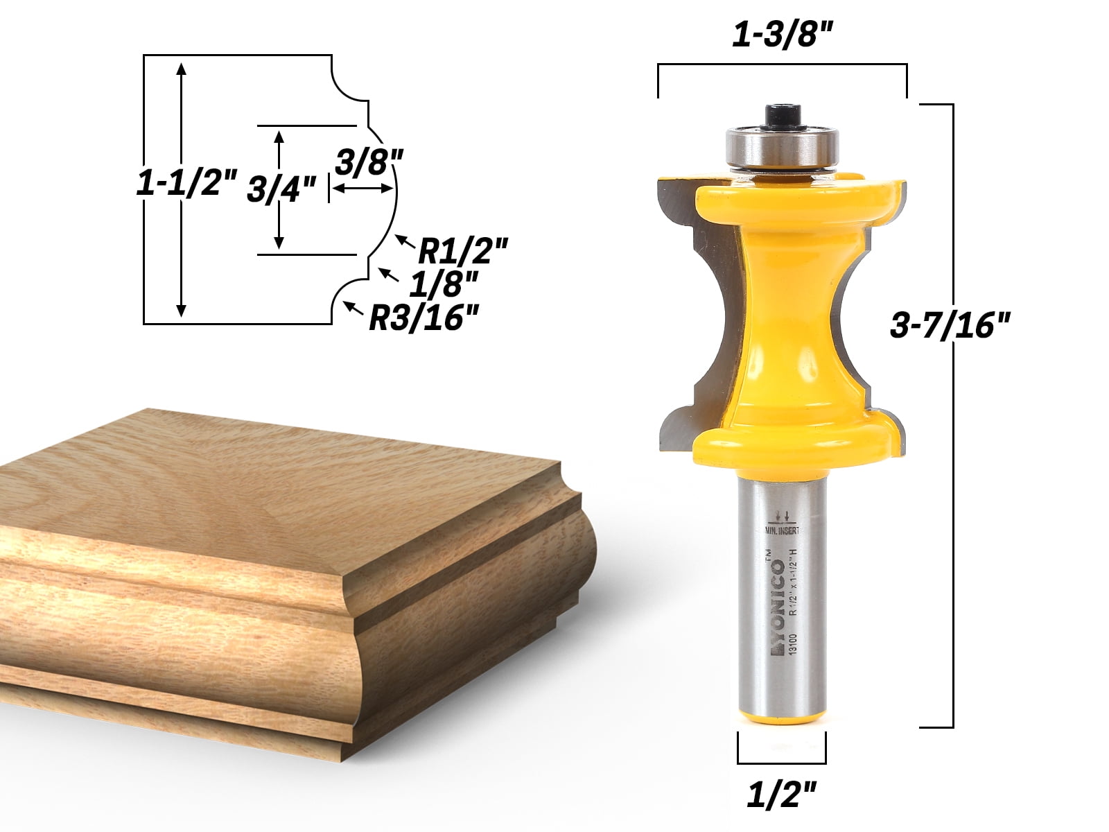 Large Bullnose & Bead Router Bit Column Face & Chair Rail Molding