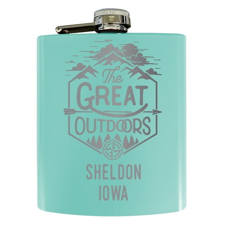 

Sheldon Iowa Laser Engraved Explore the Outdoors Souvenir 7 oz Stainless Steel 7 oz Flask Seafoam
