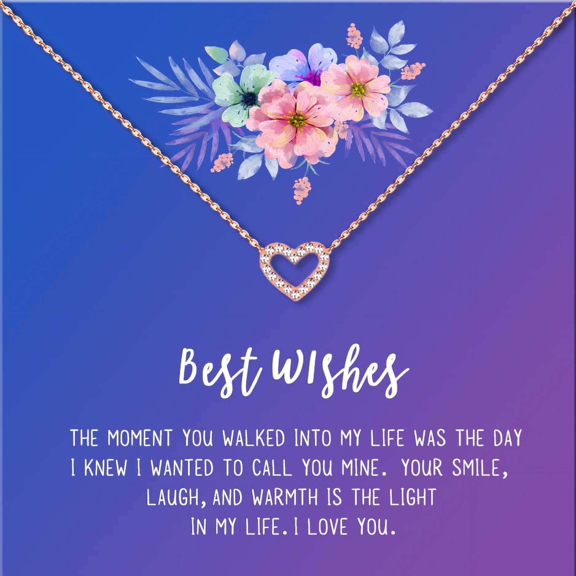 Anavia Best Wishes Gift Card High Quality Stainless Steel Fashion Necklace for Her, Girlfriend Gift, Wife Gift, Gift for Fiancee-[Rose Gold Mini Crystal Heart, Blue-Purple Gift Card]