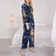 thumbnail image 3 of Balery Elegant Blue Gold Blooms Conjunto de Pijama con Estampado para Mujer, Conjunto de Dos Piezas con Manga Larga, Ropa de Dormir Suave con Bolsillos, Pijamas Cómodos-XX-Large, 3 of 7