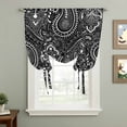 thumbnail image 3 of Abstract Floral Tie Up Curtains, Ethnic Black White Paisley Countryside Adjustable Rod Pocket Balloon Curtains Light Blocking Window Treatment for Kitchen Living Room Bedroom, 42 × 54 In, 3 of 9