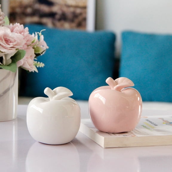 2 Pieces Modern Sculpture Decor Apple Statue Figurine Home Gifts Table Centerpiece Crafts Ceramics Arts Green 3.1inch