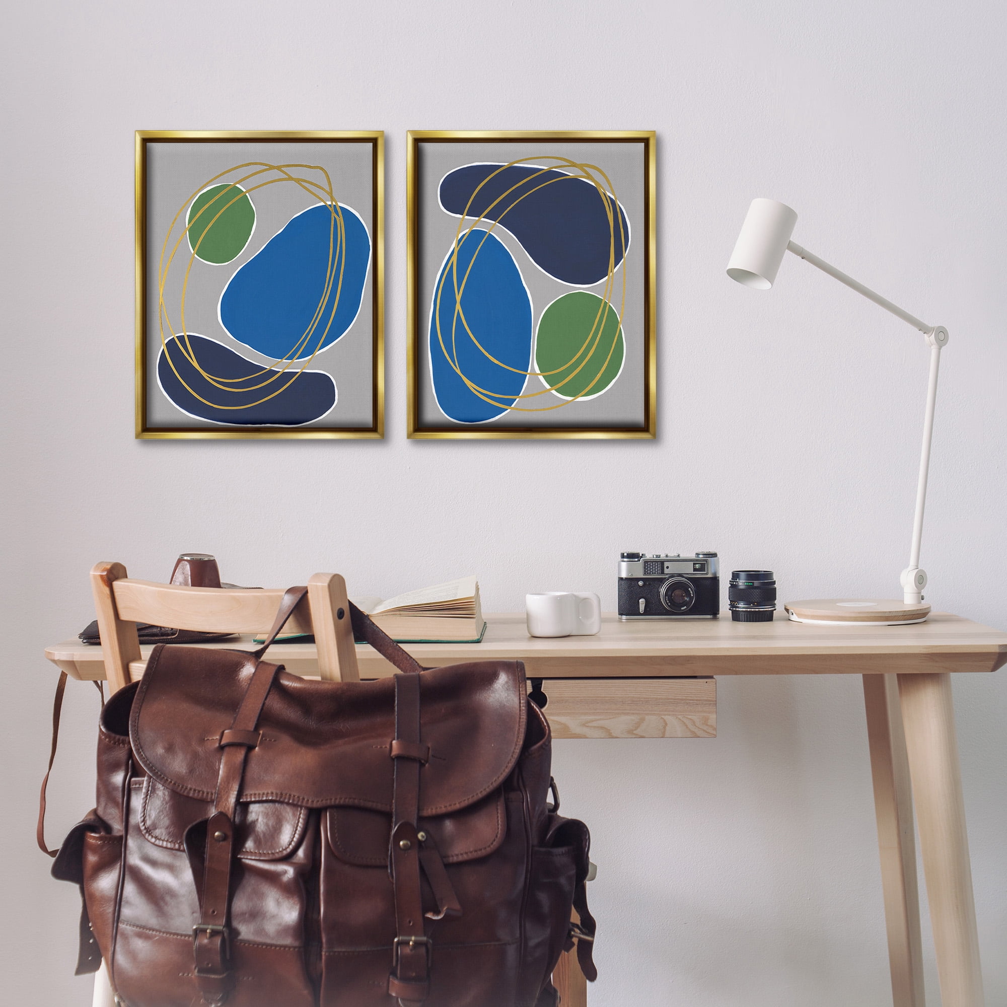 Stupell Industries Contemporary Oblong Shapes Abstract Painting Gold Floater Framed Canvas Art Print Wall Art, 17 x 21, Set of 2
