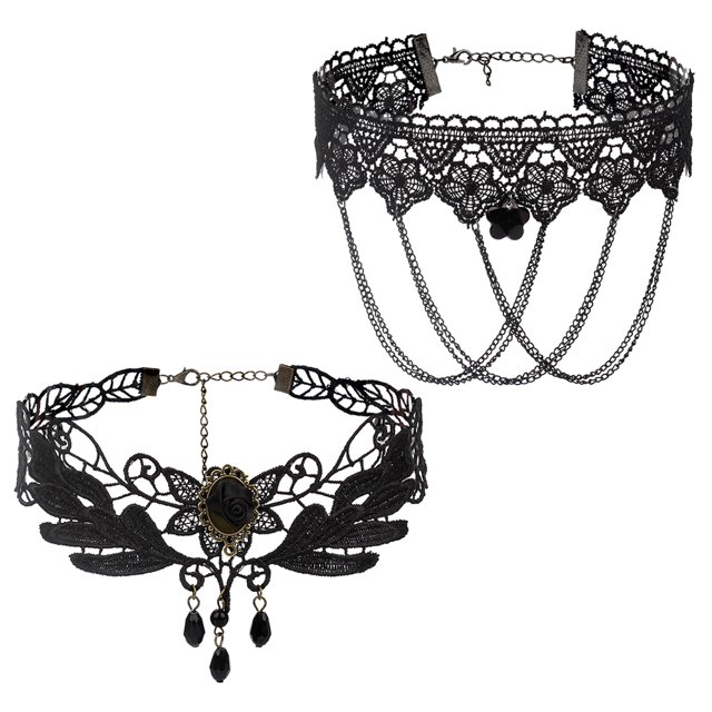 De gargantilla de encaje, collar con colgante Vintage, accesorios de cadena Punk para mujer MFZFUKR BST3009914-4