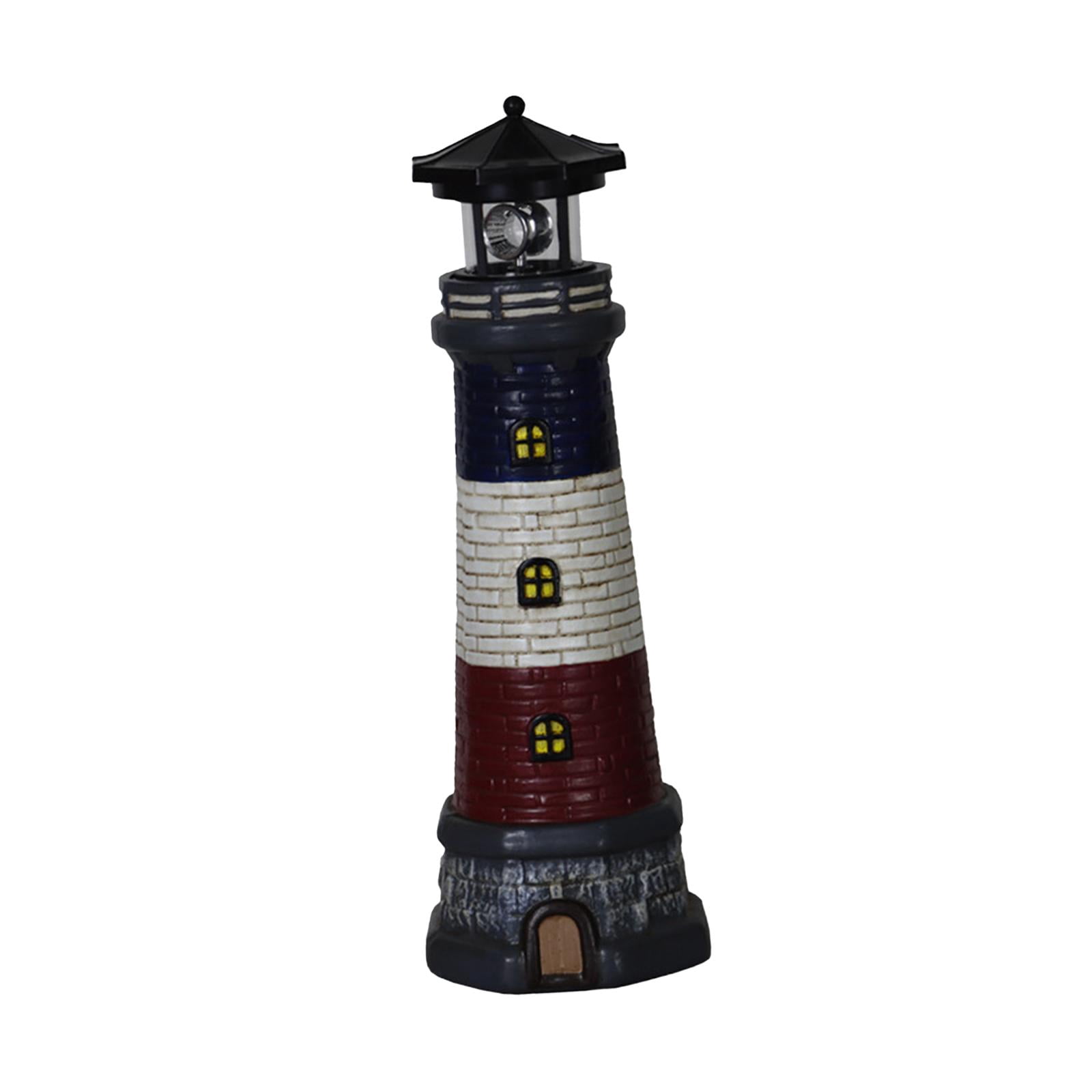 figatia Garden Solar Lighthouse Statue Lamp 360 Degree Rotating Light Yard Patio Sculpture Height 37.5cm for Tree Stumps Multipurpose Black Top