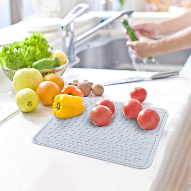 Xihbxyly Tapete para Secar Platos, Protector Antideslizante para Encimera, Tamaño Grande (40 X 30 Cm), Secado Rápido con Diseño En Relieve, Tapete Multiusos para Fregadero de Cocina, Incluye Cepillo