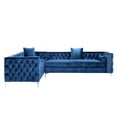 thumbnail image 3 of Inspired Home Sania Velvet Corner Sectional Sofa 120" Left Facing Button Tufted Nailhead Trim, Navy Blue, 3 of 9