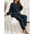 thumbnail image 5 of Hanerdun Womens Plush Pajamas Set Female 2PCS Long Sleeve Nightwear Navy Blue M, 5 of 5