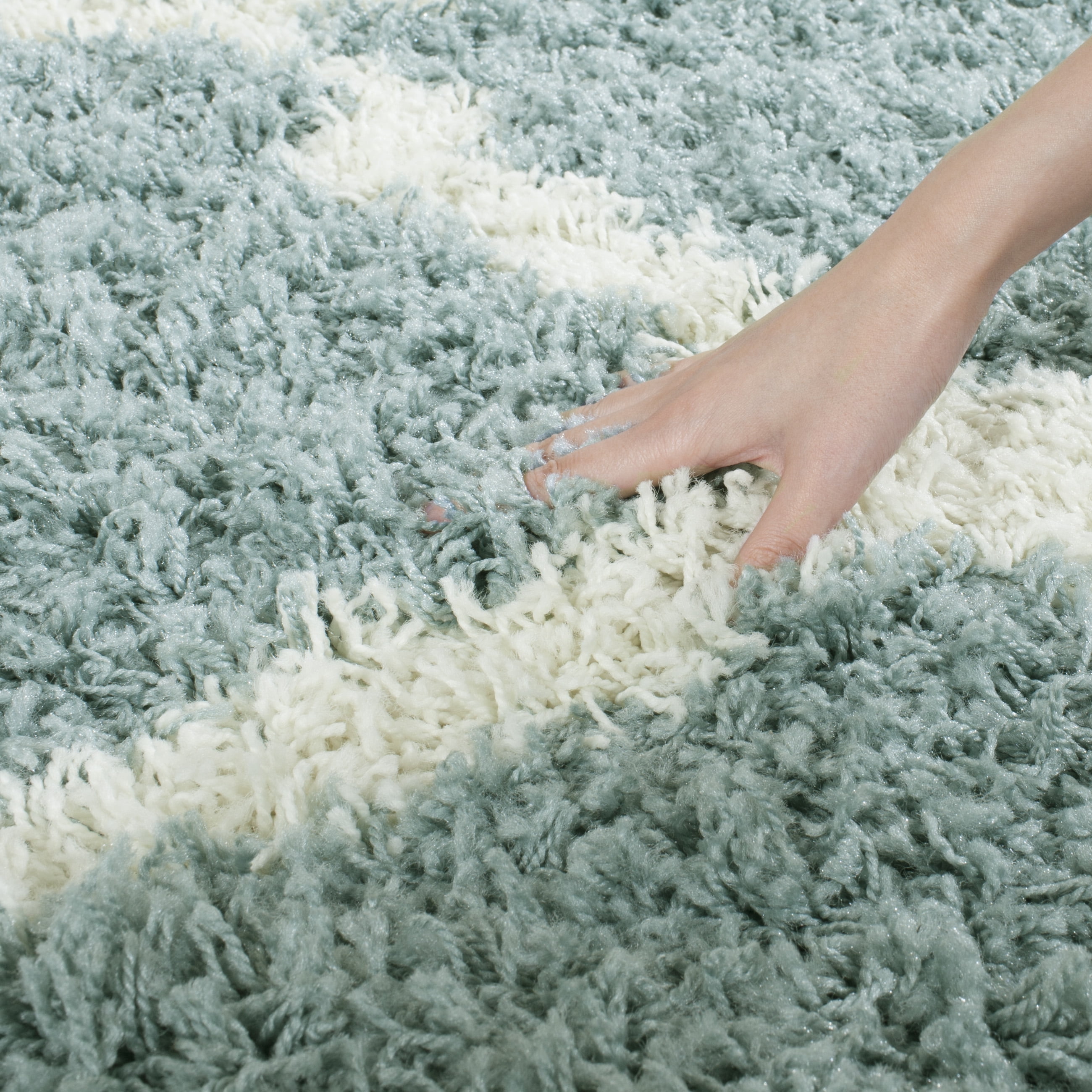 SAFAVIEH Dallas Logan Geometric Shag Area Rug, Seafoam/Ivory, 10' x 10' Square