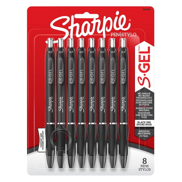 Stylos gel Sharpie S-Gel, pointe moyenne (0,7 mm), stylo gel à encre noir, 8 unités