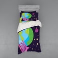 thumbnail image 2 of Cartoon Duvet Cover Set, Composition of Galactical Space Planet Earth Rockets Stars Illustration, Bedding Set with Shams and Fitted Sheet, 3 Sizes, by Ambesonne, 2 of 3