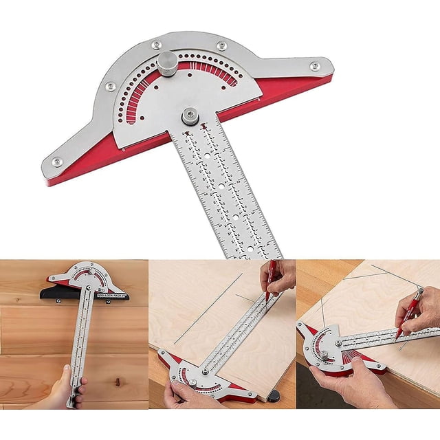 Regla de carpintero de 15 pulgadas, transportador de acero inoxidable, herramienta de transportador de carpintero, transportador de ángulo de dos brazos, transportador de carpintería para ingenieros