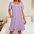thumbnail image 7 of Purcolt Nightgowns for Women Cute Lace Trim Short Sleeve Sleepshirt Ruffle Hem Button Down Nightshirt Soft Pajamas Dress Casual Sleepwear with Pockets, 7 of 7