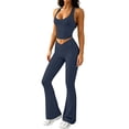 thumbnail image 2 of Athletic Outfit Sets 2 Piece Women Solid U Neck Racerback Crop Tank Cross Waist Flare Leggings Navy M, 2 of 9