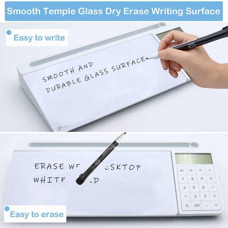 TOWON Desktop Glass Dry Erase Whiteboard w/ Organizer and 1 Marker -  Portable Desk Board Buddy Pizarra for Kids and Adults, Small Slope Computer  Keyboard Stand, White 