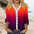 thumbnail image 2 of Dyegold Blouses For Women Dressy Casual 3/4 Flare Sleeve Lace Trim V Neck Floral Print Vintage Tunic Tops Loose Fit Shirts, 2 of 5