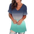 thumbnail image 7 of gakvbuo Summer Plus Size Summer Tops for Women Tops Dressy Casual Trendy V Neck T Shirts Rolled Short Sleeve Tie Dye Gradient Printed Side Split Blouse Tee, 7 of 7