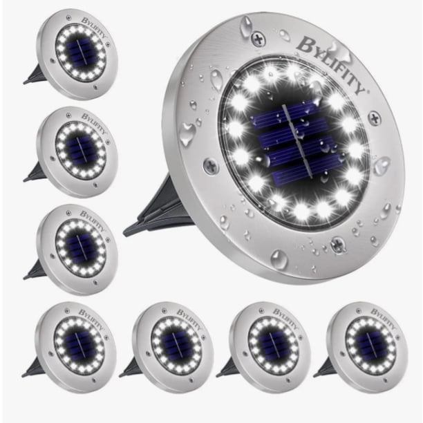 Lampara solar exterior led de suelo para exteriores a prueba de agua, cada una con 16 LED, blanco frío, 8 piezas