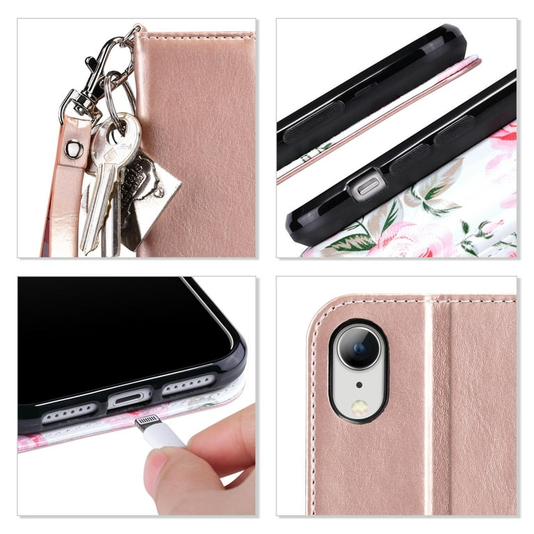 ULAK iPhone XR Wallet Case with Card Holder, Kickstand Folio Flip Phone  Cases for Apple iPhone XR for Women Girls, Rose Gold 