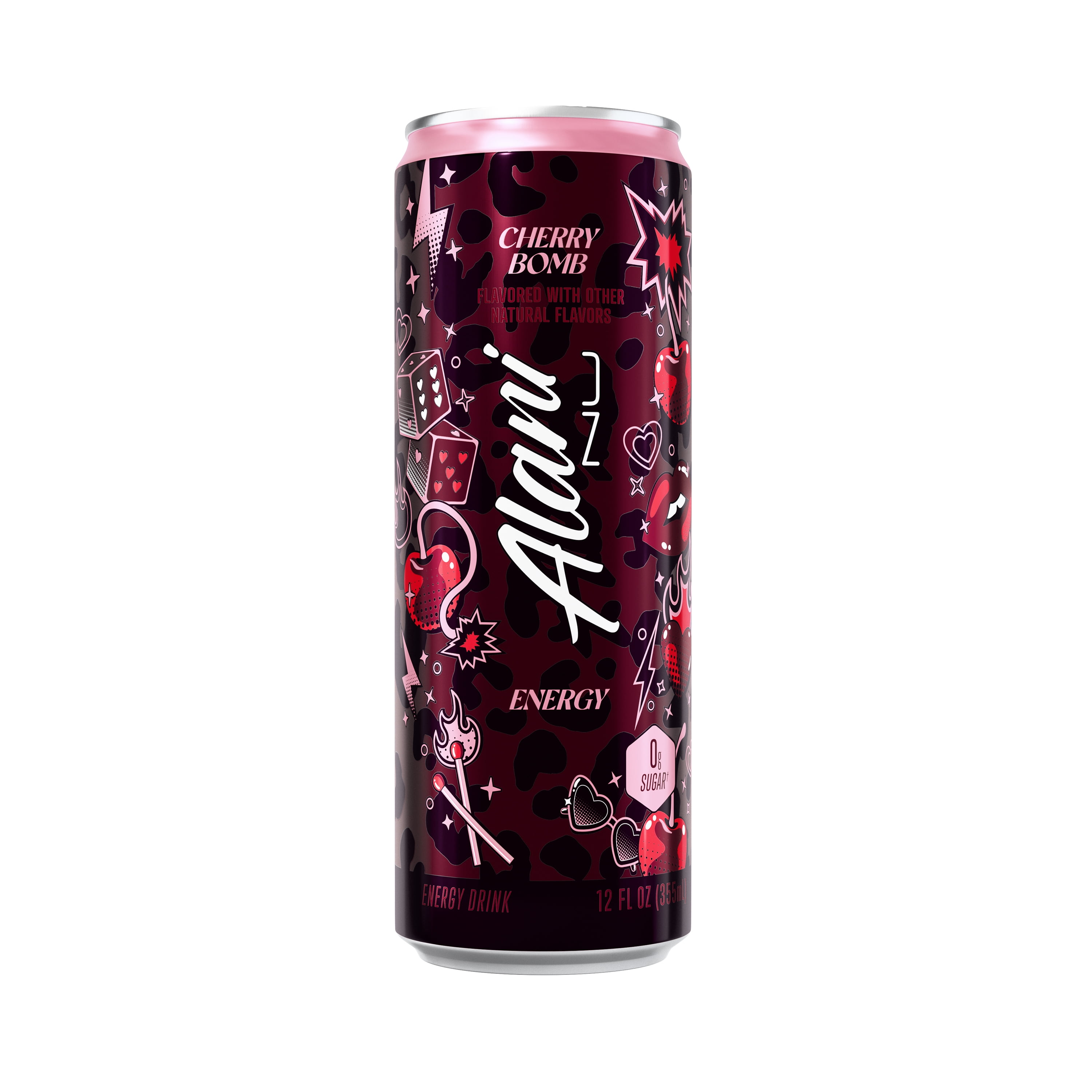 (4 pack) Alani Nu Energy Drink, Cherry Bomb 12 fl oz Single Can