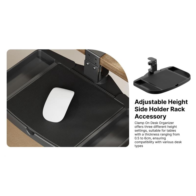 Under Desk Mouse Tray Clamp on Desk Organizer Adjustable Height Space Saving Storage for Home Office Study