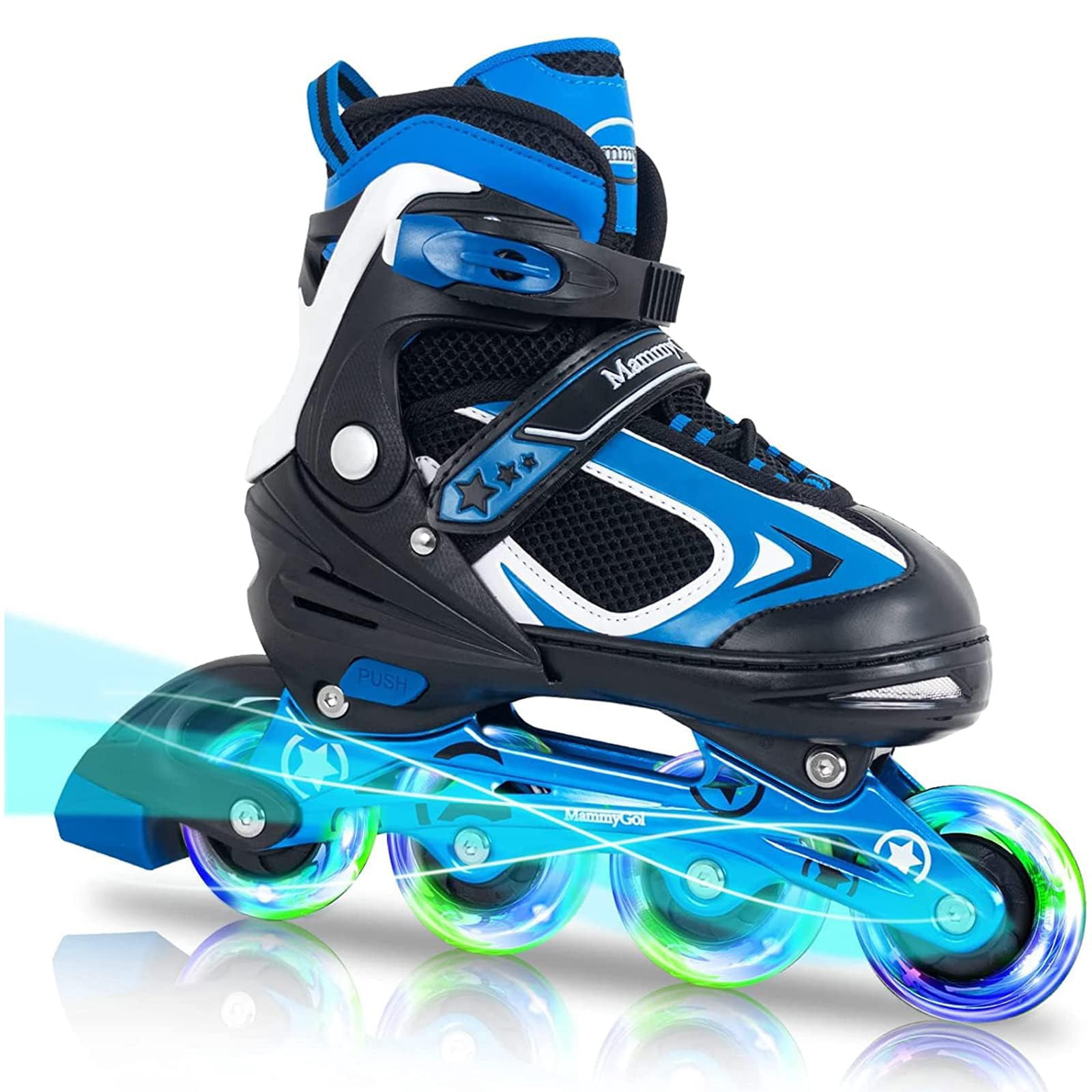 MammyGol Adjustable Inline Skates with Light-Up Wheels for Boys Girls Outdoor Sports, Comfort Youth Kids Skates Blue 9-12