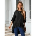 thumbnail image 4 of DARING DIVA Women's High Low 3/4 Bell Sleeve Ruffle Hem Blouse M Black, 4 of 8