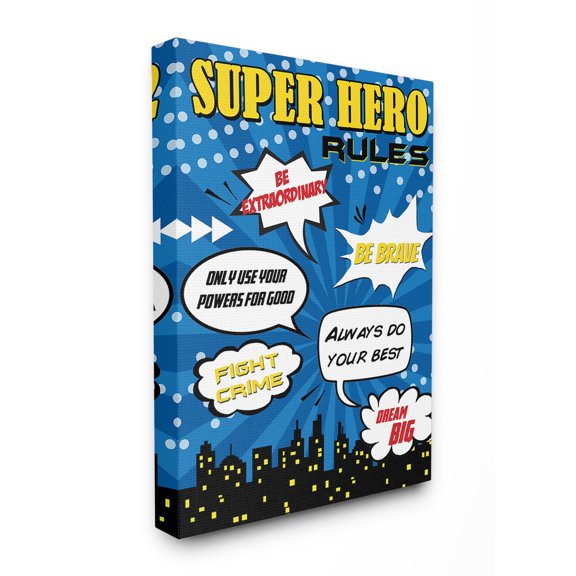 The Kids Room by Stupell Comic Book Bubble Super Hero Rules Stretched Canvas Wall Art, 16 x 1.5 x 20