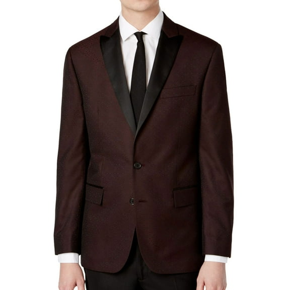 Ryan Seacrest Mens Brocade Two Button Blazer Jacket, Red, 44 Long