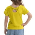 thumbnail image 1 of T-shirts à Dos Noué pour Filles, Enfants, Côtelés, Col Ras du Cou, Manches Courtes, Hauts d'Été Tendance, Tees, 1 of 6
