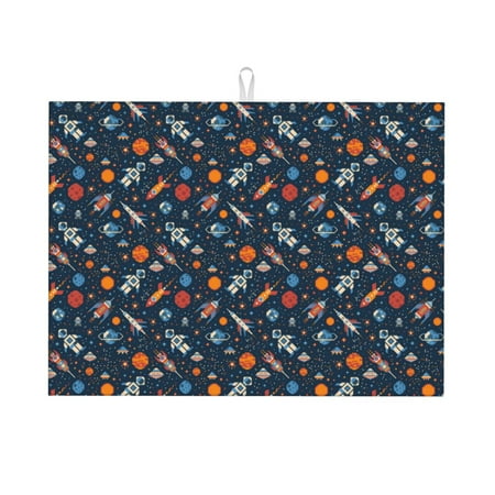

Tebeau Spaceships And Stars In Outer Space Print Dish Drying Mat for Kitchen Counter Dish Drying Pad with Non-slip Rubber Backed Hide Stain Anti Absorbent for Kitchen Counter Drying Mat