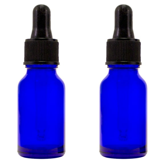Cobalt Blue Glass Bottle - 15 ml (1/2 fl oz) w/ Glass Dropper - Pack of 2