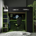thumbnail image 1 of Lit Mezzanine en Bois Pleine Grandeur avec Bureau, Garde-Robe, Grand Espace de Rangement et Lumière RVB, Vert, 1 of 15