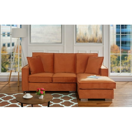 Classic Velvet Sectional Sofa Small Space L Shape Couch With