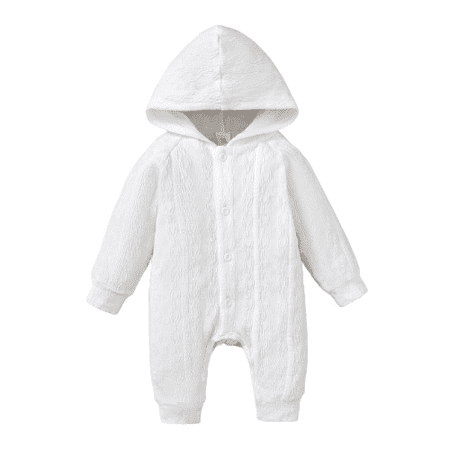 

Mikrdoo Baby Girls Romper Pure Color Single Breasted Design Jumpsuit Hoodies Winter One Piece White Bodysuit 3-6Months