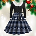 thumbnail image 5 of felwors Women's Plaid Tree and Candy Print Swing Dress with Faux Fur Collar and Belted Waist Navy, XL, 5 of 6