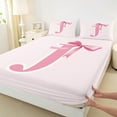 thumbnail image 3 of Manfei Bow Initial Letter J Bed Sheets,Kawaii Bowtie Ribbon King Sheets,Girls Pink Bowknot Sheet Set For Princess,Breathable Bedroom Decoration,4 Pieces, 3 of 7