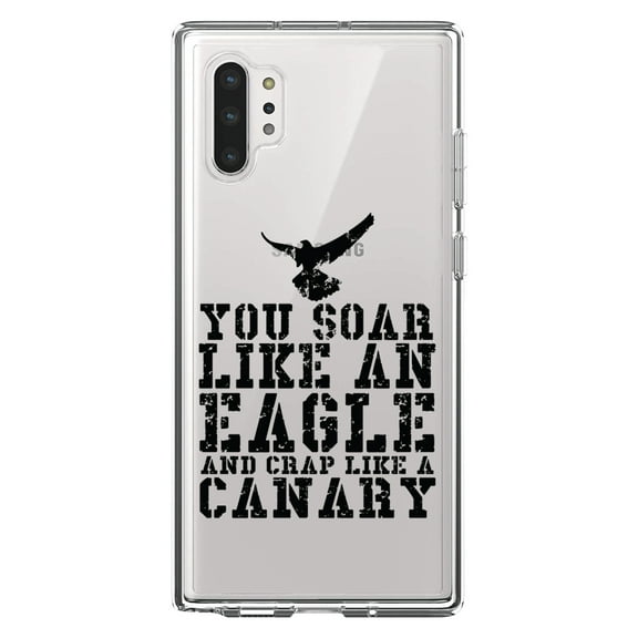 DistinctInk Clear Shockproof Hybrid Case for Galaxy Note 10 PLUS (6.8" Screen) - TPU Bumper Acrylic Back Tempered Glass Screen Protector - Soar Like Eagle, Crap Like a Canary