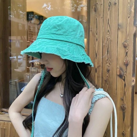 SikaFu Washed Edging Women Bucket Hat Fashion Versatile Lace-up Basin Hats Spring and Autumn Fashion Outdoor Sunshade Cap