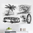 thumbnail image 1 of Surf Tapestry, Silhouette of a Surfing Lady Woman in The Ocean Peace Signs Retro Pattern Art, Fabric Wall Hanging Decor for Bedroom Living Room Dorm, 2 Sizes, Grey White, by Ambesonne, 1 of 1