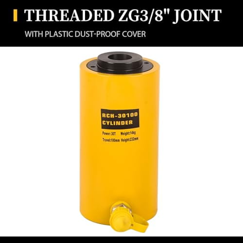 30T Hollow Single Acting Hydraulic Ram Cylinder Jack 4" Stroke RCH-30100 Lifting Cylinders Retract Automatically Quick Connector Porta Power Jack for Shipbuilding, Machinery and In